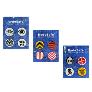 RydeSafe Reflective Buttons - Reflektierende Buttons / Pins / Badges (1 Stk. / 4er-Pack)