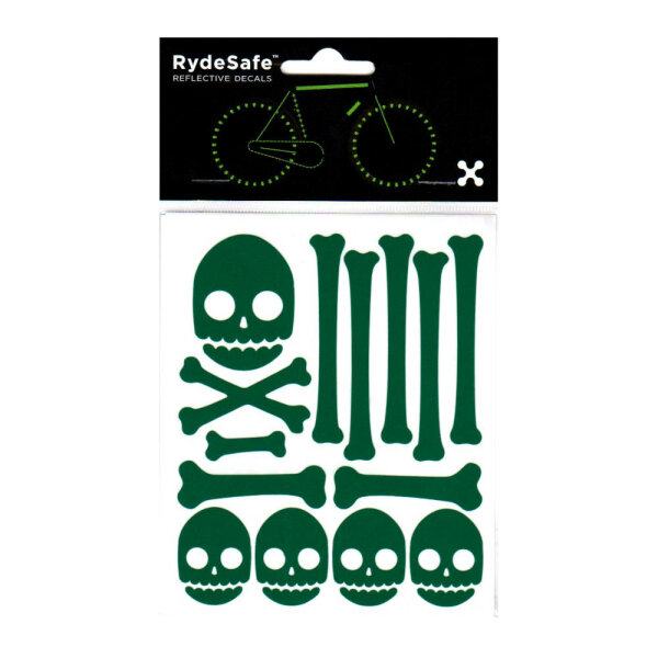 RydeSafe Reflektierende Aufkleber Totenkopf und Knochen (Grün)