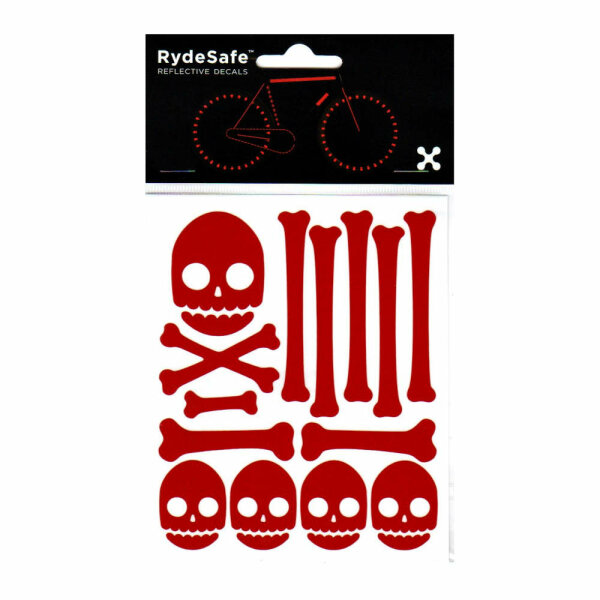 RydeSafe Reflektierende Aufkleber Totenkopf und Knochen (Rot)