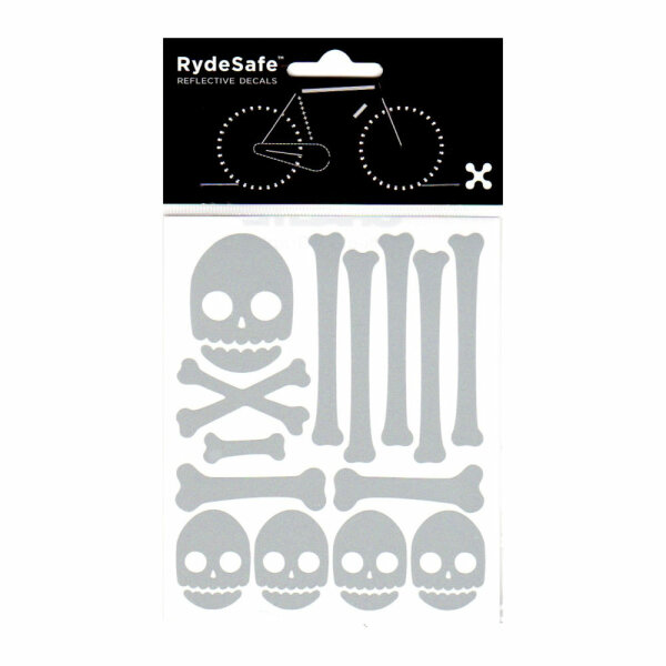 RydeSafe Reflective Bike Decals Skull & Bones Kit (Silver / White)