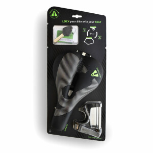 SeatyLock Trekking - Sportlicher Sattel mit integriertem Faltschloss (Streifen, schwarz)